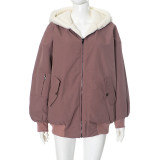 Solid Color Hooded Zipper Plush Jacket GSZM-ZTP1449
