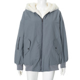 Solid Color Hooded Zipper Plush Jacket GSZM-ZTP1449