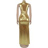 Sexy High Collar Sleeveless Split Maxi Dress BY-7476