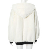 Solid Color Hooded Zipper Plush Jacket GSZM-ZTP1449