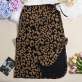 Leopard Print Drawstring Tie Up Split Skirt GNZD-51556DBD