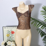 Leopard Print V Neck Tops GNZD-51677TBD