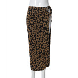 Leopard Print Drawstring Tie Up Split Skirt GNZD-51556DBD