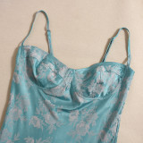 Ice Silk Satin Floral Print Sling Mini Dress GNZD-32468DBY