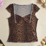 Leopard Print V Neck Tops GNZD-51677TBD