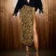 Leopard Print Drawstring Tie Up Split Skirt GNZD-51556DBD