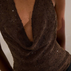 Deep V Neck Solid Color Backless Tops GNZD-51646TBD