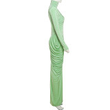 Solid Color Backless Pleated Maxi Dress  GSLF-K25D74925