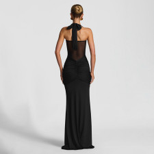 Mesh Patchwork Halterneck Maxi Dress GSLF-K25D76693