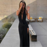 Halterneck Backless Split Maxi Dress GSLF-K24D77130