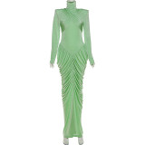 Solid Color Backless Pleated Maxi Dress  GSLF-K25D74925