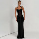 Mesh Patchwork Halterneck Maxi Dress GSLF-K25D76693