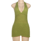 V Neck Hollow Out Knits Mini Dress GZJQ-W25D75568