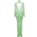 Solid Color Backless Pleated Maxi Dress  GSLF-K25D74925