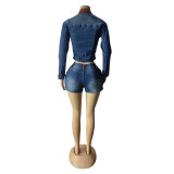 Contrast Color Long Sleeve Two Piece Shorts Set MEM-MZ88659