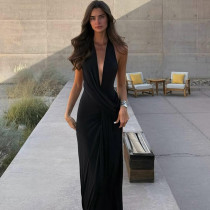 Halterneck Backless Split Maxi Dress GSLF-K24D77130