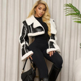 Leather Patchwork Long Sleeve Coats GZJQ-K24C75271
