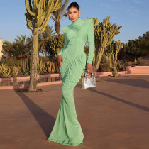 Solid Color Backless Pleated Maxi Dress  GSLF-K25D74925
