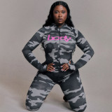 Camouflage Print Zipper Hooded Sport Pants Suit GSLF-K25S77542