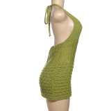 V Neck Hollow Out Knits Mini Dress GZJQ-W25D75568