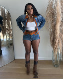 Contrast Color Long Sleeve Two Piece Shorts Set MEM-MZ88659