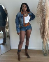 Contrast Color Long Sleeve Two Piece Shorts Set MEM-MZ88659