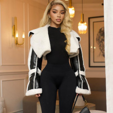 Leather Patchwork Long Sleeve Coats GZJQ-K24C75271