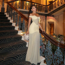 Off Shoulder Solid Color Split Maxi Dress GSLF-K25D73989