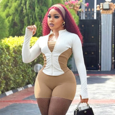 Zipper Long Sleeve Contrast Color Shorts Suit GSLF-K25S77750