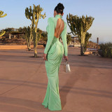 Solid Color Backless Pleated Maxi Dress  GSLF-K25D74925