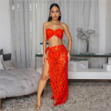 Lace Wrap Chest Tops Three Piece Skirts Set CYA-901950