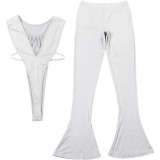 Deep V Neck Tie Up Bodysuit Pants Suit  XEF-K25S78349