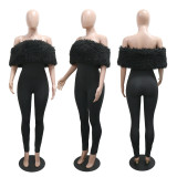 One Shoulder Fur Patchwork Jumpsuit CYA-901986