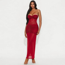 Solid Color Wrap Chest Hot Drill Maxi Dress CYA-901960