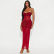 Solid Color Wrap Chest Hot Drill Maxi Dress CYA-901960