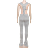 Deep V Neck Tie Up Bodysuit Pants Suit  XEF-K25S78349