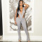 Deep V Neck Tie Up Bodysuit Pants Suit  XEF-K25S78349