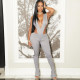 Deep V Neck Tie Up Bodysuit Pants Suit  XEF-K25S78349