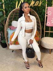 Fashion Vest Long Sleeve Zipper Coat Tight Pants 3 Piece Set CH-25038