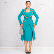 Plus Size Long Blazer Vest Dress Two Piece Set NY-3718