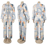 Plus Size Print Drawstring Two Piece Pants Set NY-3716