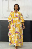 Plus Size Lantern Sleeve Split Loose Maxi Dress NY-11150