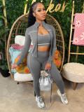 Fashion Vest Long Sleeve Zipper Coat Tight Pants 3 Piece Set CH-25038