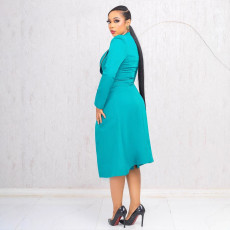 Plus Size Long Blazer Vest Dress Two Piece Set NY-3718