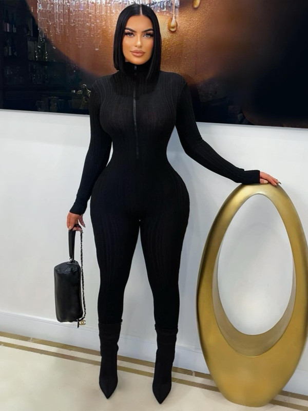 Solid Color Long Sleeve Zipper Sport Jumpsuit SFY-774