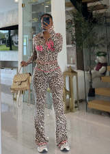 Letter Leopard Print Long Sleeve Pants Suit YD-8826