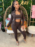 Fashion Vest Long Sleeve Zipper Coat Tight Pants 3 Piece Set CH-25038