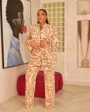 Plus Size Print Drawstring Two Piece Pants Set NY-3716