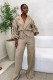 Plus Size Lapel Solid Color Pleated Two Piece Pants Set NY-11101