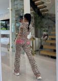 Letter Leopard Print Long Sleeve Pants Suit YD-8826
